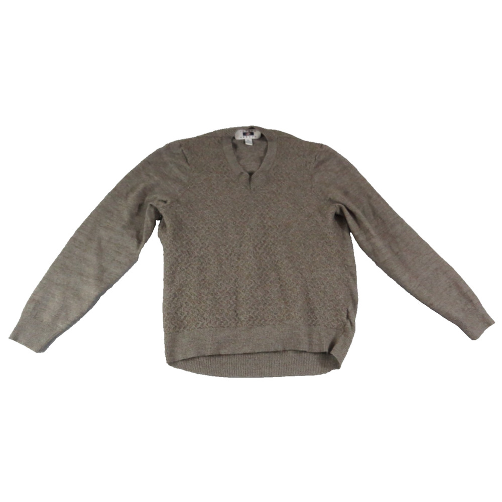 Joseph Abboud Merino Wool Blend Sweater Mens XL V Neck Tan Textured Knit